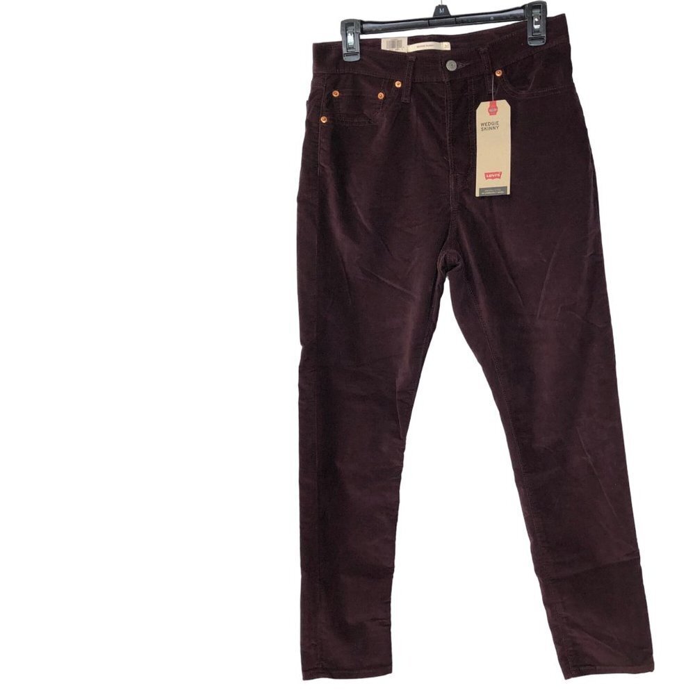LEVIS WEDGIE SKINNY VELOUR WINE HI RISE jeans10/W30 NWT